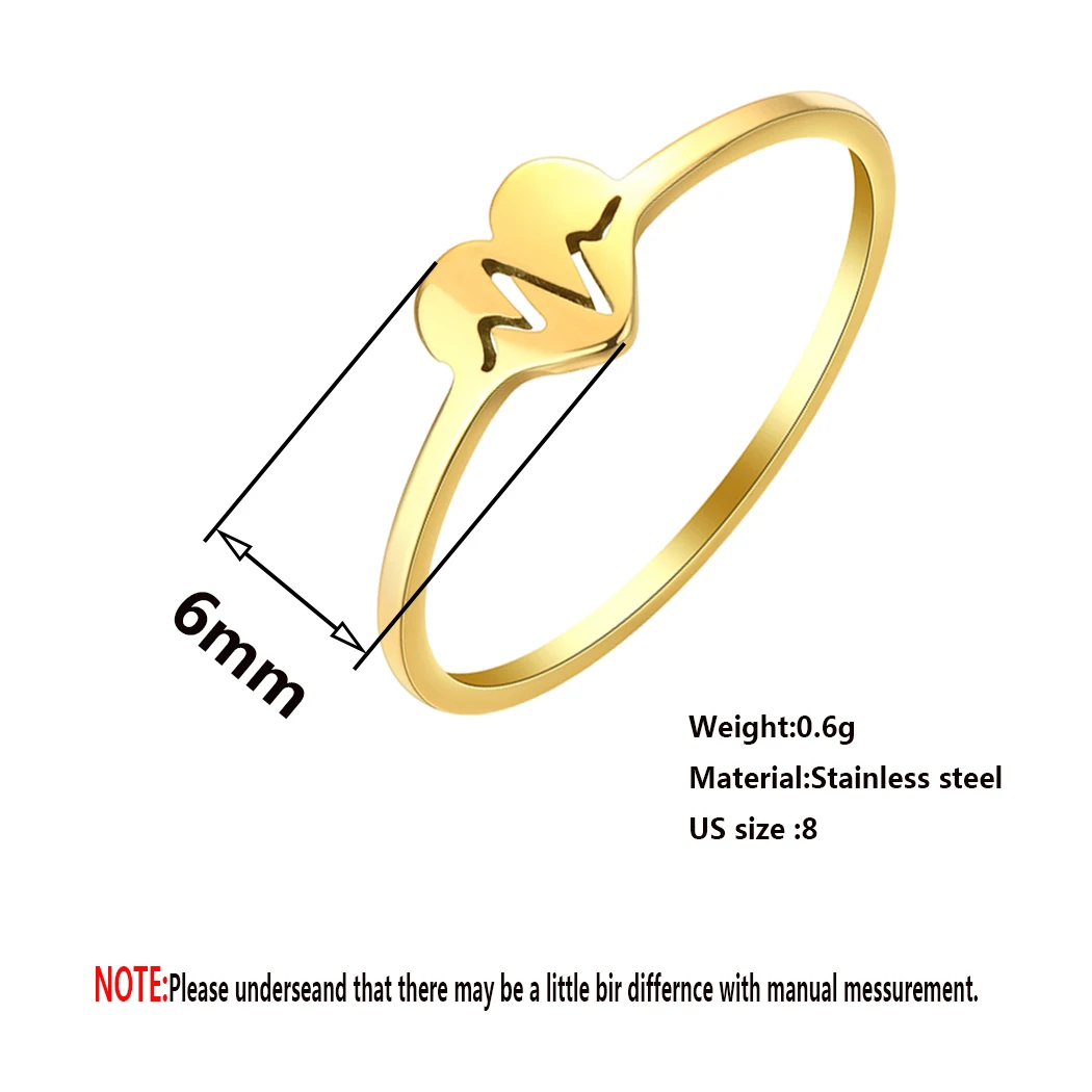 Kinitial Stainless Steel Medical Heartbeat Ring Women Statement Medical Jewelry Wedding Promise Finger Rings Nurse Gift