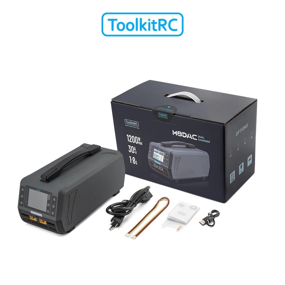 ToolkitRC M8DAC Intelligent Charger 2-channel 1-8S IPS Display AC 1200W 50A 30A Model Car 1/5 1/6 1/7 Fast Charging