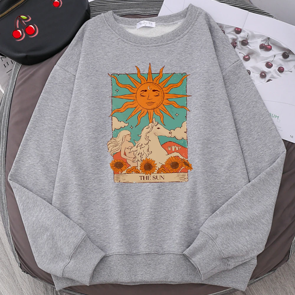 Tarot Card Art The Sun Printed Male Hoodies Vintage Casual Pullover Street Retro Clothing Autumn Fleece Sweatshirts Mens Hoodie