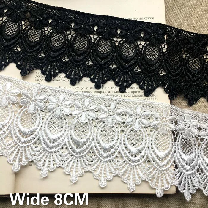 Luxury White Black Palace Flowers Water Soluble 3D Lace Fabric Embroidery Ribbon Edge Trim For Garment Dress Curtains DIY Sewing