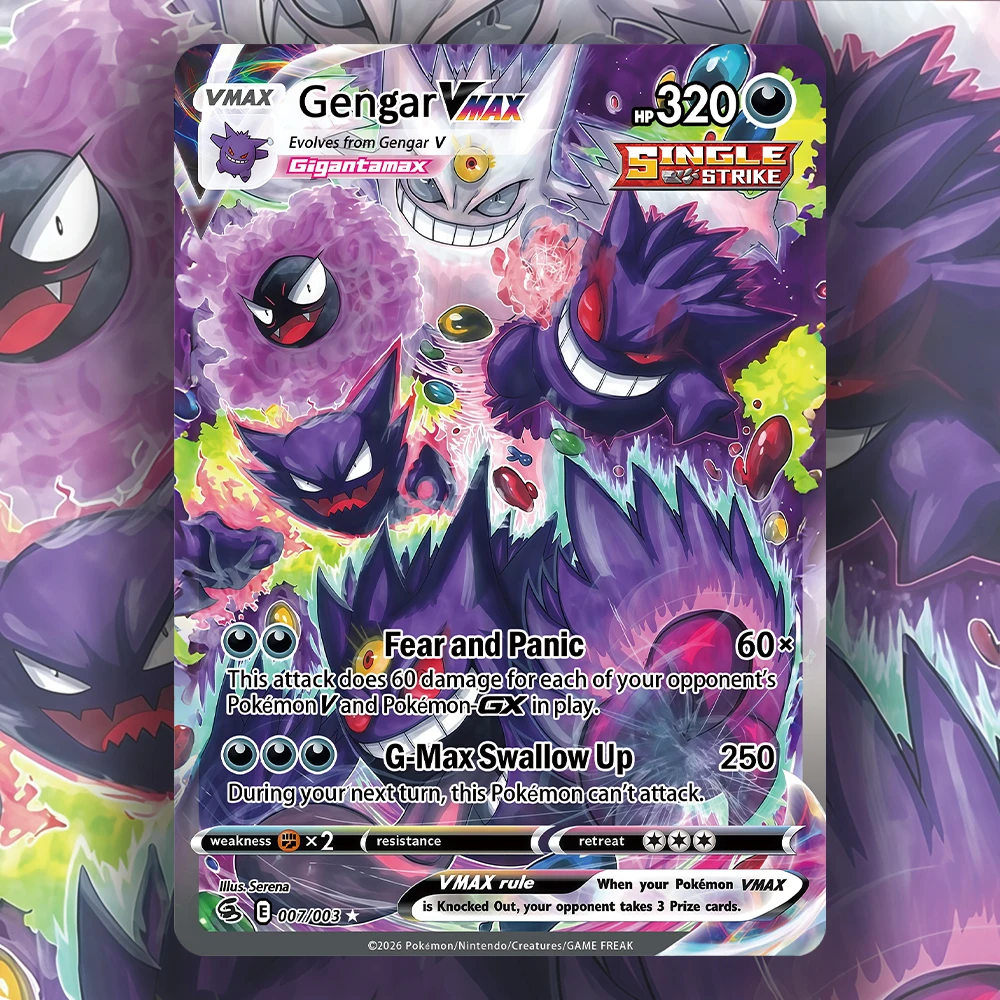 PKM-Karte Gengar VMAX FanCustom Pokemon-Karte Hobby-Sammelkarten Anime-Spielkarten Holofoil-Set mit 5 Stück (Relic Hunters TCG Store)