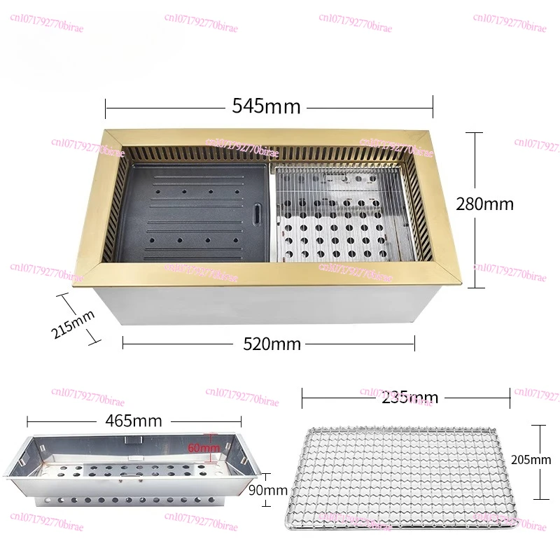 الشواء الكوري التجاري السفلي العادم مطعمة الفحم مربع شواية الكربون المتكاملة