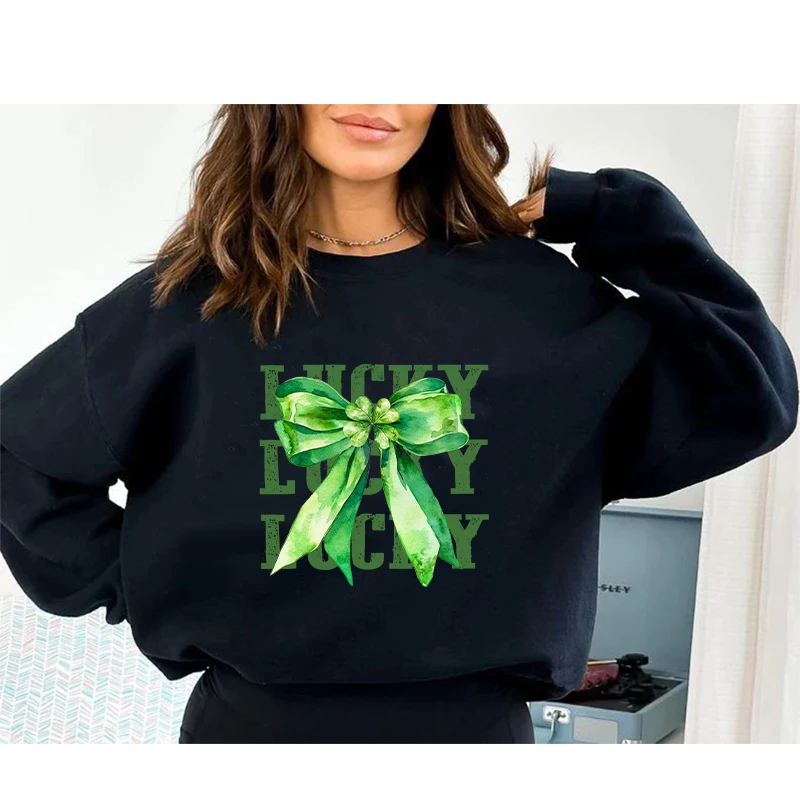 St. Patrick\'s Day Heat DTF Transfer Sticker Lucky Bowknot For T Shirts Jacket Fashion Iron On Print Patch Appliqued DIY Green