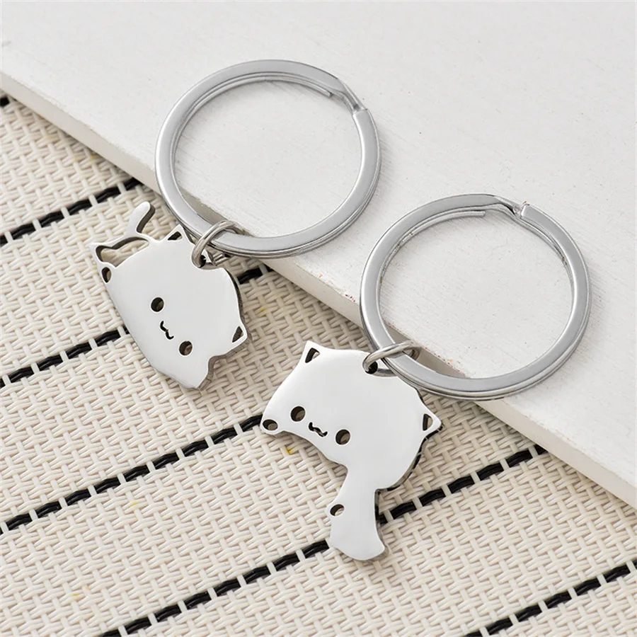 2Pcs Cartoon Cat Keychains Baby Cute Bubu Dudu Keyring for Accessories Bag Pendant Key Chain Jewelry Fans Couple Love Gifts