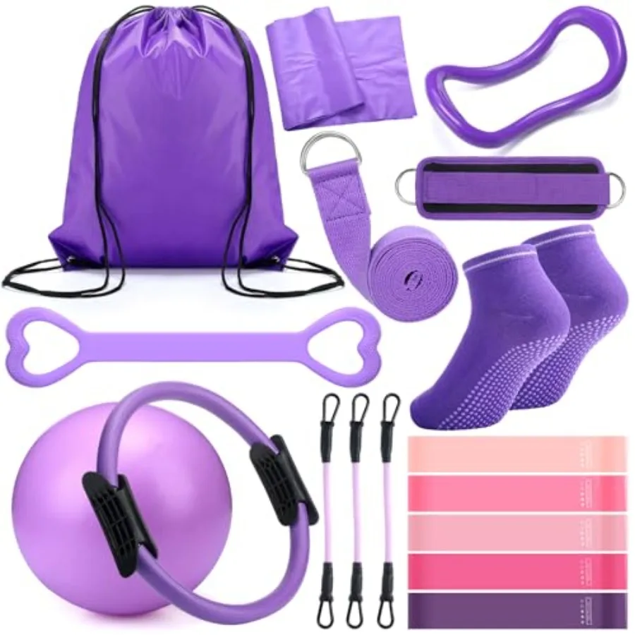 Pilates Ring Circle Set 18 Pcs Exercise Equipment Accessories for Women Workouts Pilates Ball Stretching Strap Magic Circle Yog