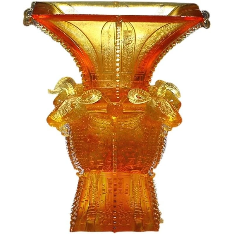 

Glazed four sheep square zun tripod ornament living room office lucky decoration