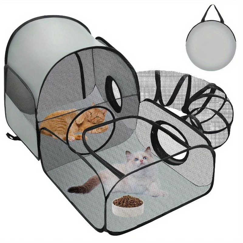 

Portable breathable dog pen with surrounding tunnel, indoor/outdoor cat enclosure, suitable for small animals and cats.