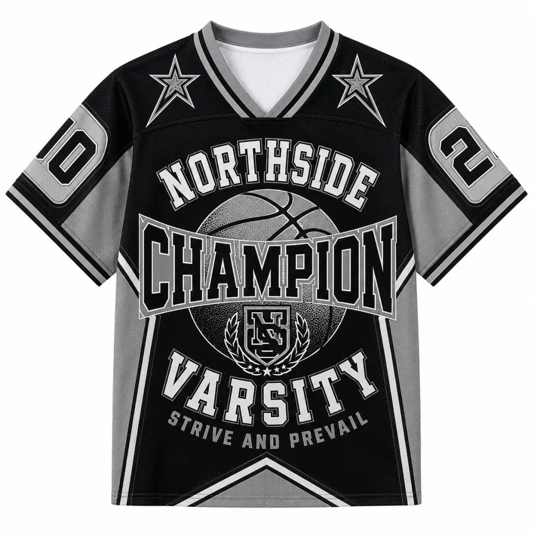 North District Champion School Team Basketball Shirt Retro Black Grey V-neck Mesh Casual Street Wind Sports Jersey