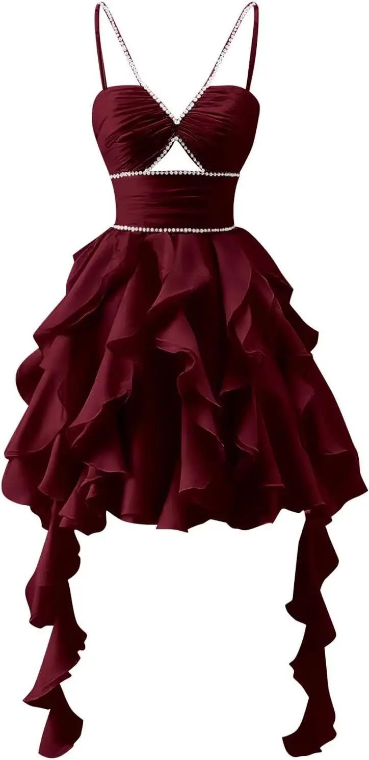 

Шифоновые короткие платья для встречи выпускников для подростков, многоуровневое платье на тонких бретельках с рюшами и бисером, цветочное коктейльное платье выше колена, мини