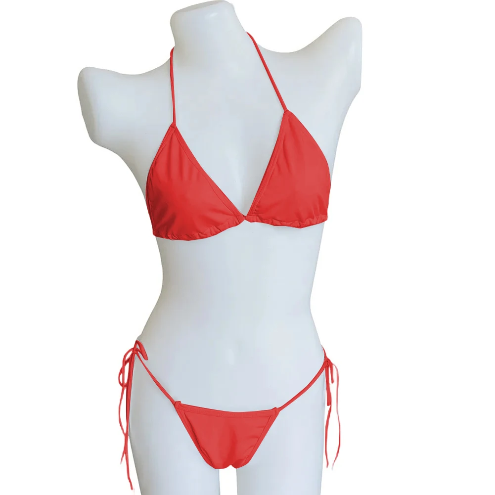 Bañador triangular con lazo para mujer, traje de baño de corte alto Sexy, Bikini brasileño de vendaje sólido, ropa de playa