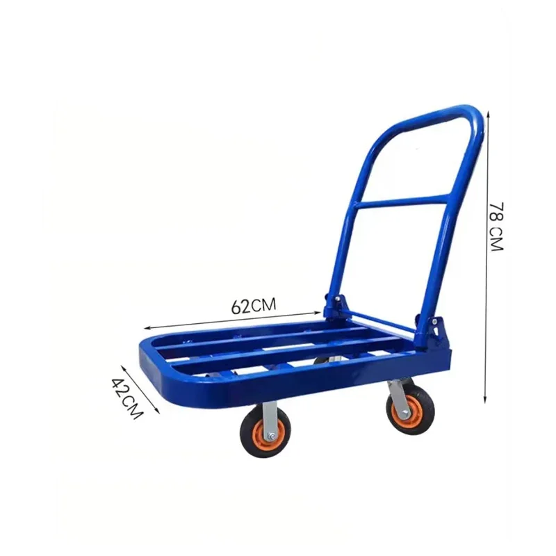 New Warehouse Portable Transportation Steel Heavy Duty Metallic 150kg 300kg 400kg Platform Trolley Carts