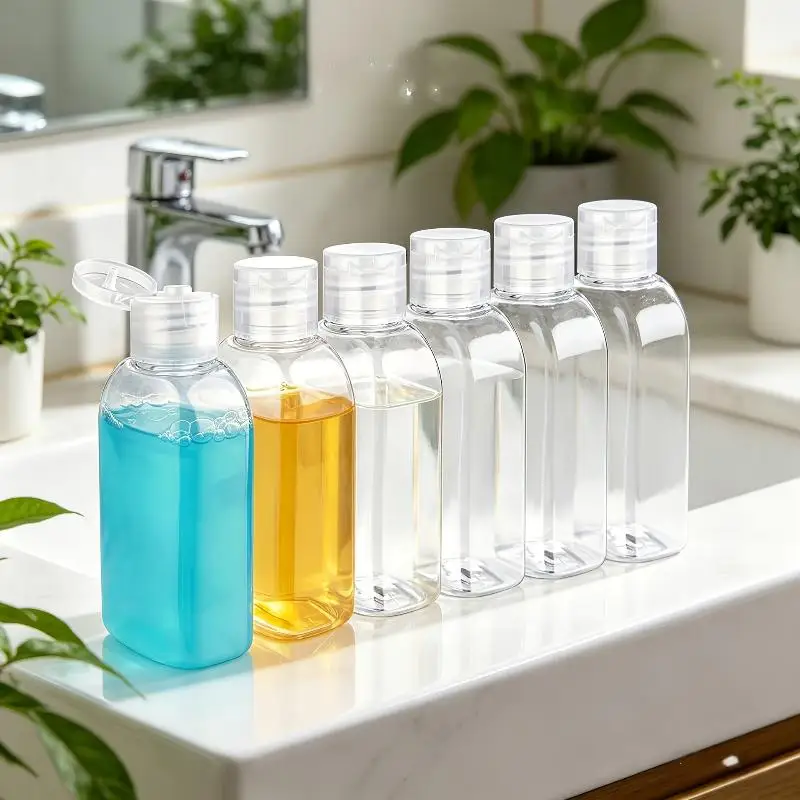 1 Set Empty Shampoo Dispenser 100ml Travel Bottles With Label & Storage Bag Brown Transparent Plastic Bottle Multi-Use Container