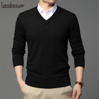 2025 High Quality New Fashion Brand Woolen Knit Pullover V Neck Sweater Black For Men Autum Winter  Casual Jumper Men Clothes