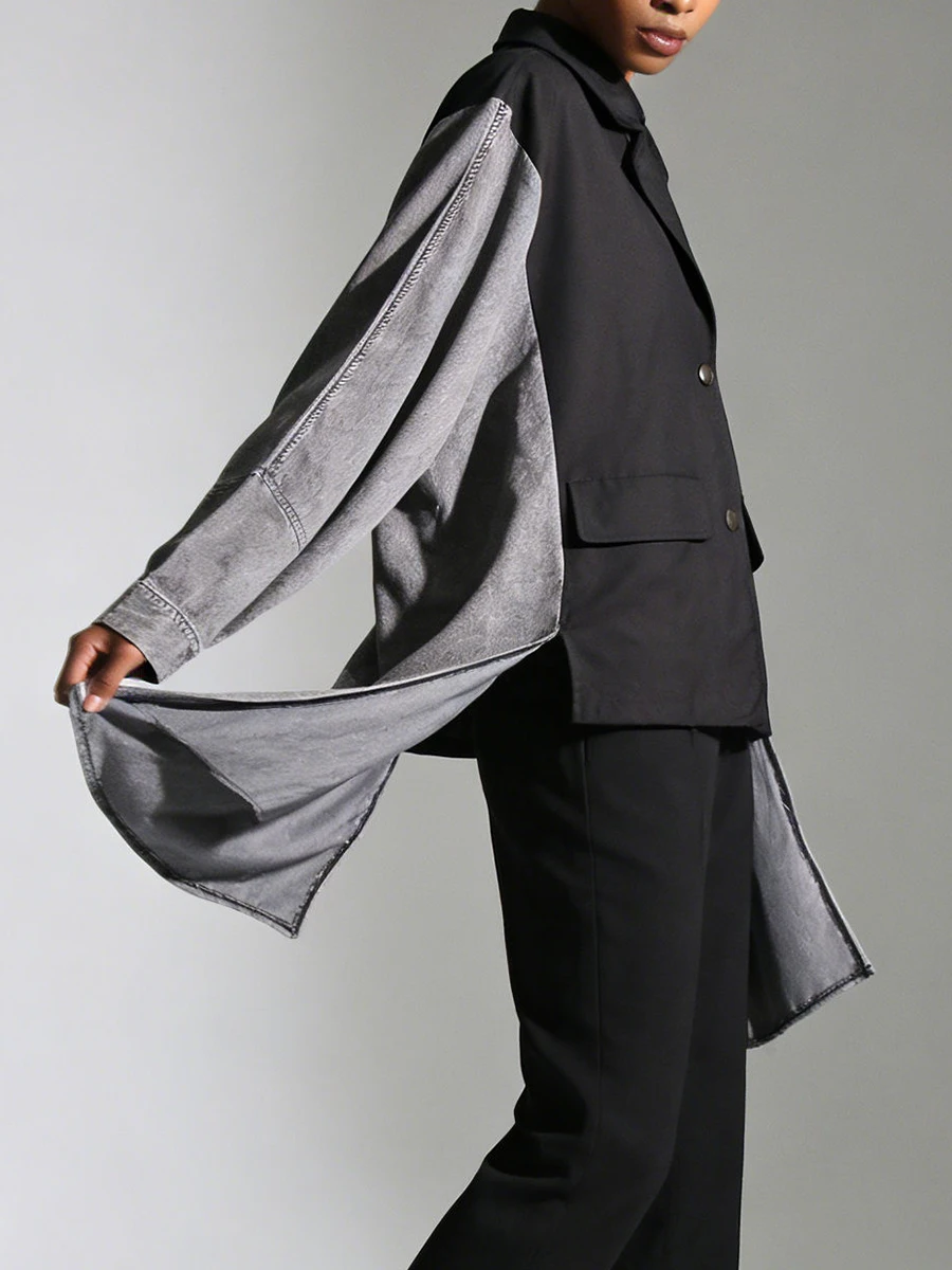 Vgh hit cor temperamento jaquetas irregulares para mulheres lapela manga longa botão emendado primavera jaqueta casual moda feminina nova