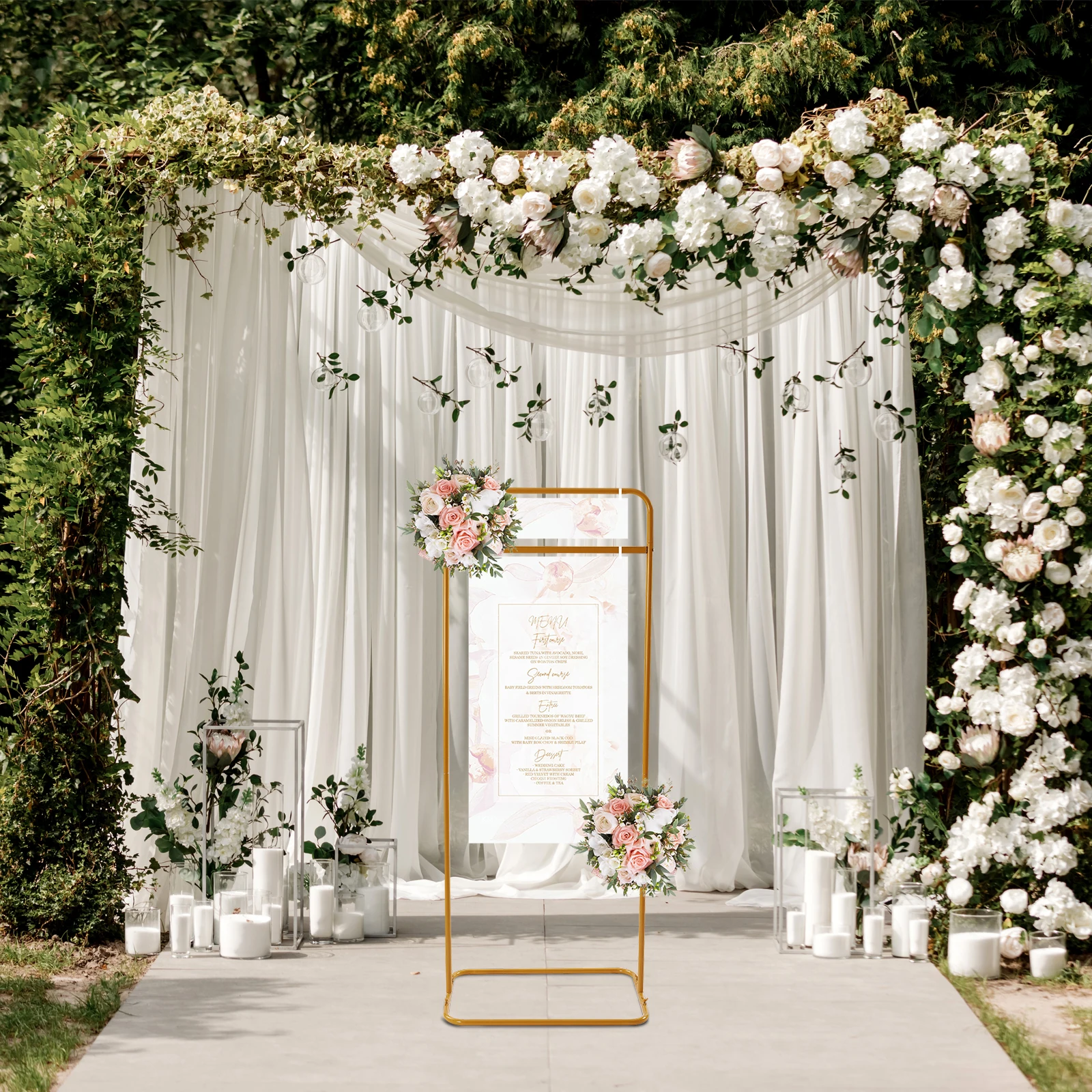 Metal Wedding Garden Arch,1.5m Gold Metal Wedding Sign Stand,Iron Backdrop Arch,Freestanding Welcome Sign Frame for Ceremony Seating Chart Decor - view 2