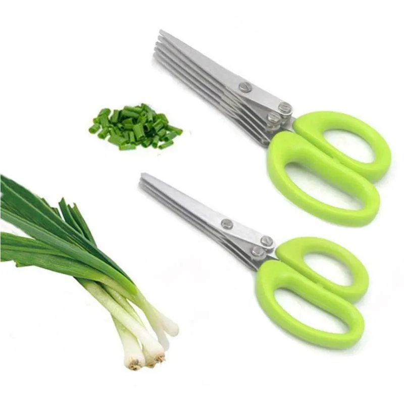 Multi-functional Stainless Steel 3/5 Layer Kitchen Scissors Pepper Shredded Chopped Scallion Cutter Laver Cut Cooking Tool