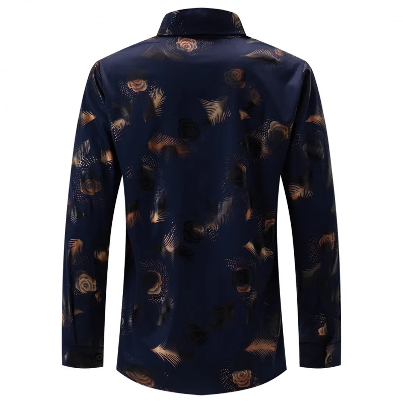 Europe and America insHot-Selling New Fashion Men's Gold Foil Printed Casual Long Sleeve Shirt