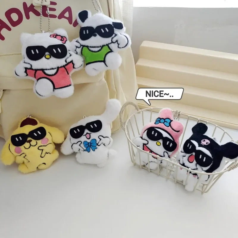 Kawaii Sanrio Hello Kitty Kuromi Doll Pendant Anime My Melody Cinnamoroll Purin Sunglasses Doll Bag Pendant Kids Christmas Toys