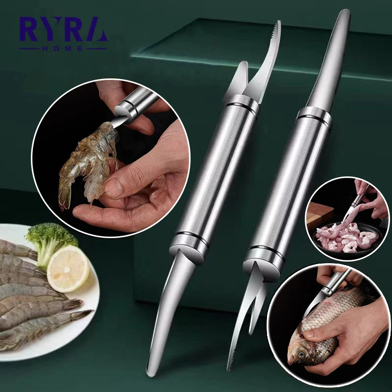 Kitchen Tool Fish Accessories Shrimp Peeler Stainless Steel Fish Knife Shrimp Line Cutting Scraping Digging Clean Knife Peeler