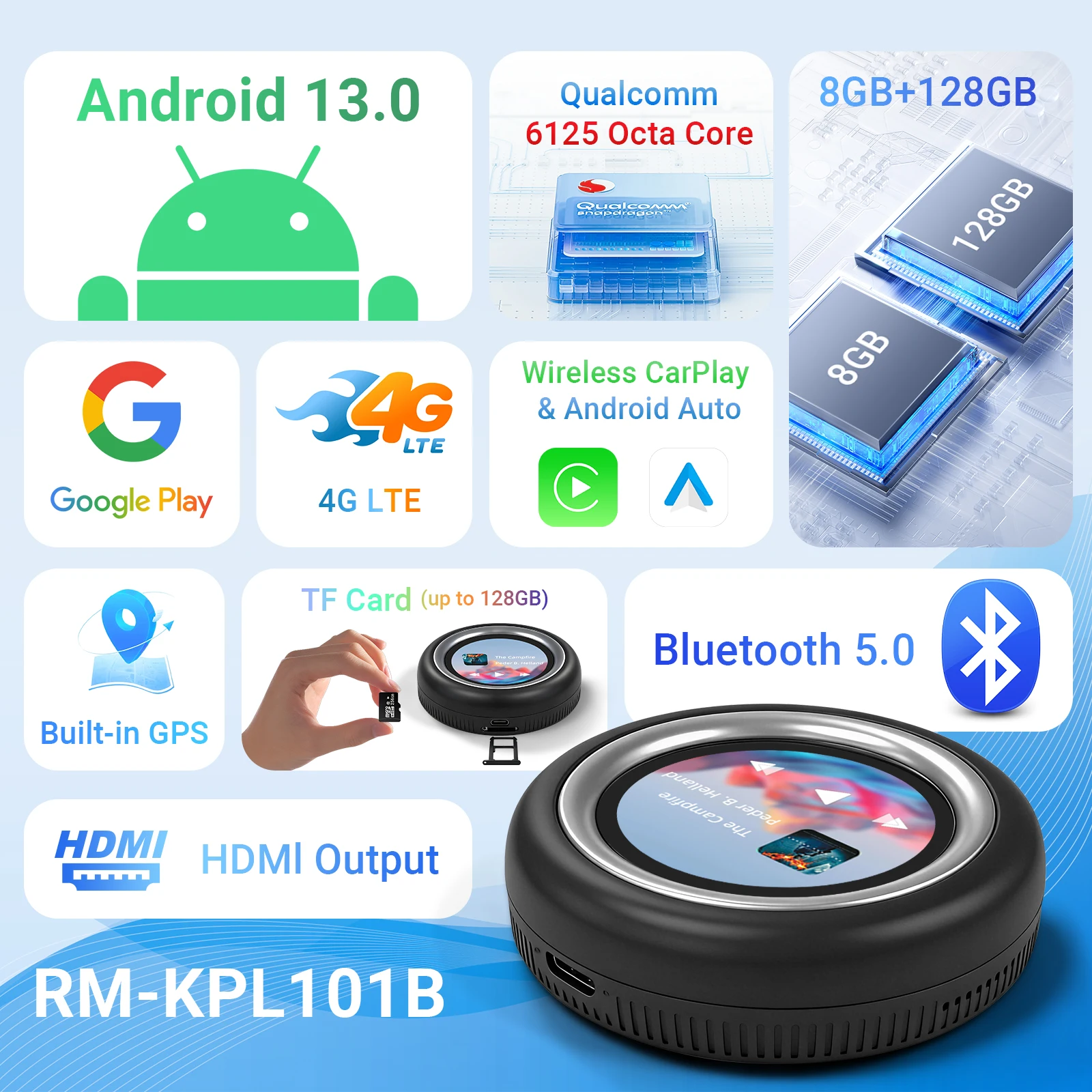 Ezonetronics CarPlay AI Box for both Wired & Wireless CarPlay,support for BMW Android 13, 8+128GB,Dual WiFi, 4G Sim, HDMI output