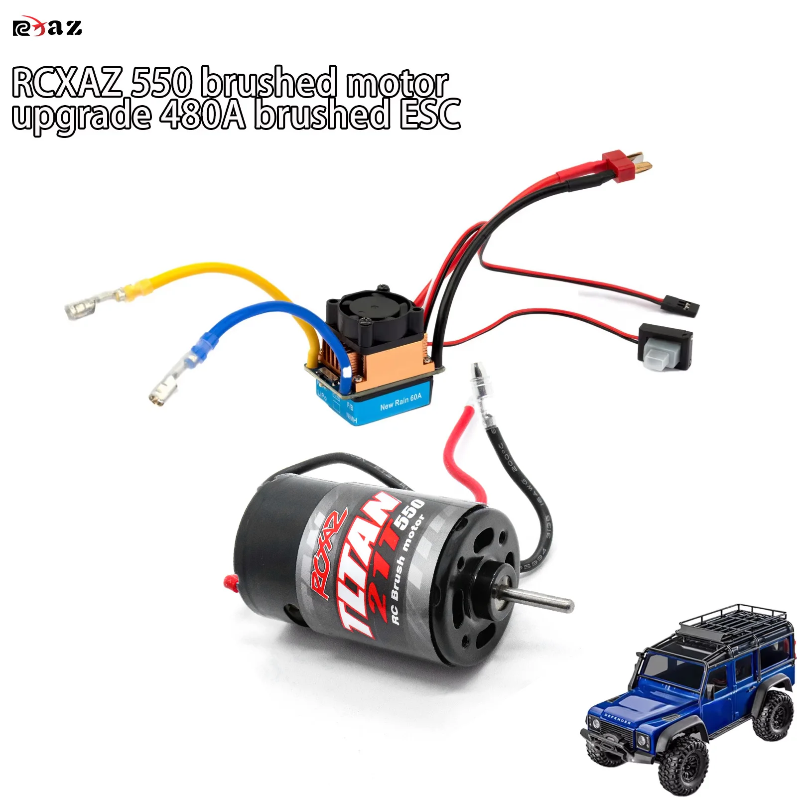 RCXAZ Wodoodporny Regulator ESC 480 Szczotkowy z Silnikiem Szczotkowym 550 do Modeli Terenowych 1/8 1/0 Axial SCX10 TRX-4, Krótkich Ciężarówek i Monsterów