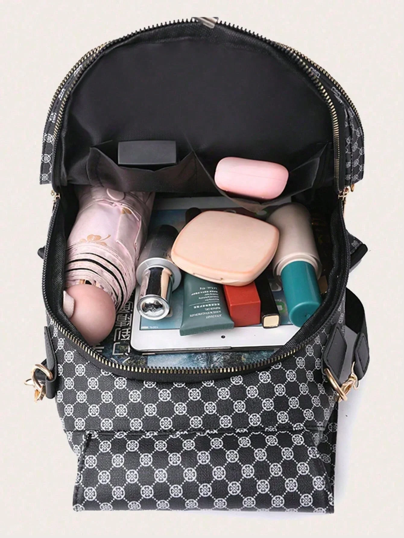 Vintage Classic Print Backpack For Women, Business Casual PU Leather Commuter Computer Backpacks, Single Shoulder Dual-Use Water