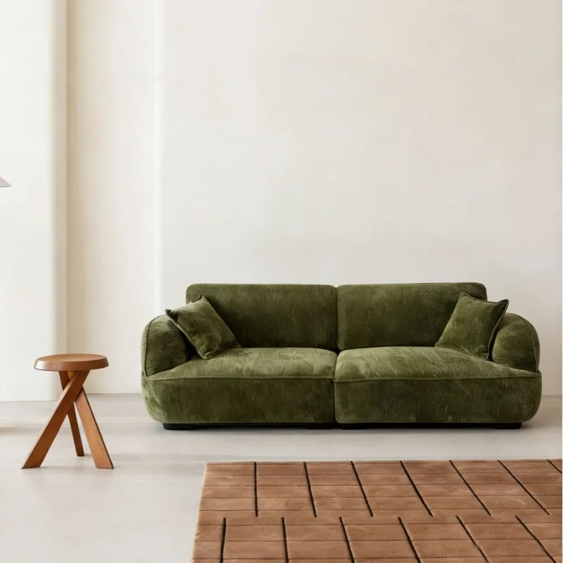 Modern simple living room small apartment three-person sofa, green fabric sofa