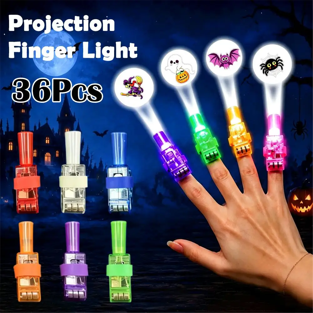 36Pcs/set (Color Random) LED Luminous Ring Halloween Projection Light Christmas Easter Flash