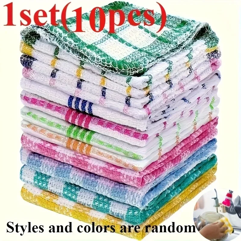 

10-Pack Dish Towels, Rapid Dry & Super Absorbent Cotton Kitchen Cloths, Soft Reusable Tea Towels for Hand Washing, Compact Quick