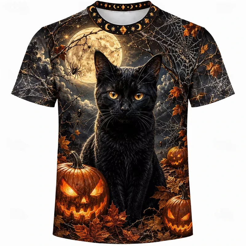 2026 Halloween Feuerkürbis Totenkopf Fledermaus 3D-Druck T-Shirt für Männer, Frauen und Kinder, Rundhals, Kurzarm, Urlaubsparty, Cosplay, Freizeit-Oberteile – Detail 8