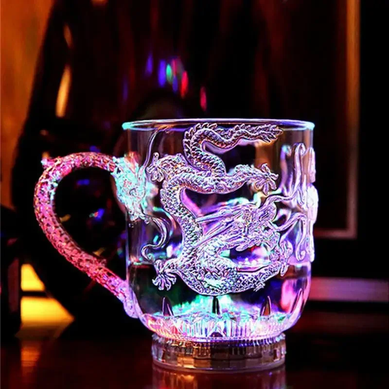 LED Flash Magic Color Changing Dragon Cup Water Activated Light-Up Beer Coffee Milk Tea Wine Whisky Bar Mug Travel Gift 1pc