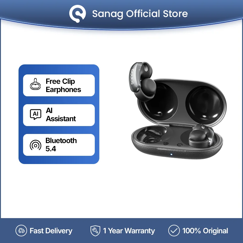 Sanag S9SAI Free Clip Open Headphones Bluetooth 5.4 Earphones AI Assistant Wireless Headset IPX4 Stretchable Ear Bridge Earbuds