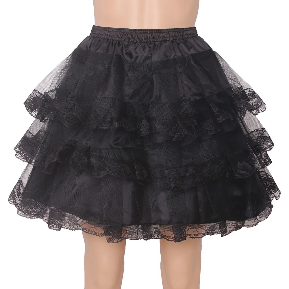 Rok Pendek Lolita Rok 3 Lapisan Renda Tepi Hitam Putih Crinoline Underskirt Ayunan Gaun Pendek