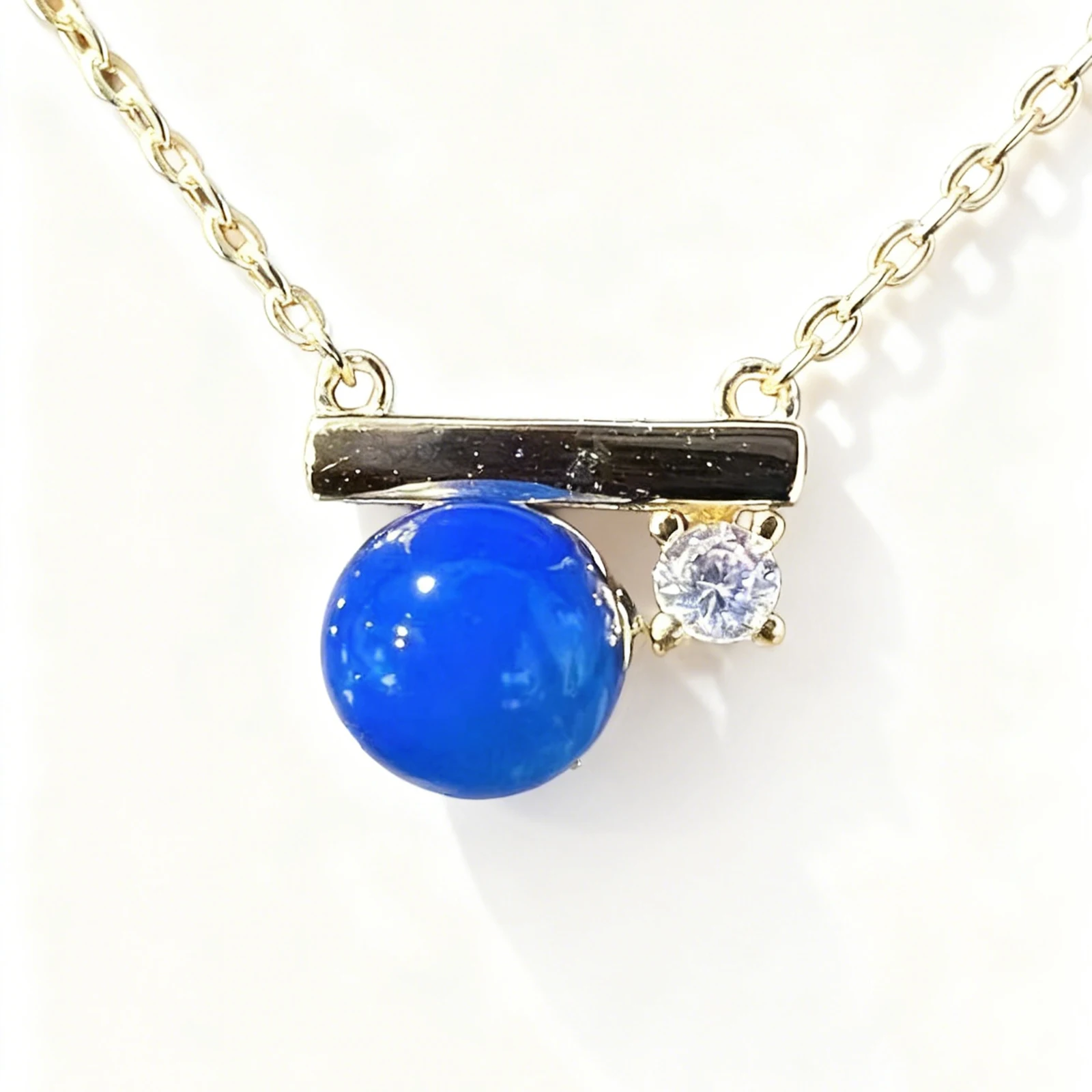 

Natural Dominican Blue Amber Pendant 7mm Sterling Silver Jewelry Minimalist Balance Bar Necklace for Women Gift