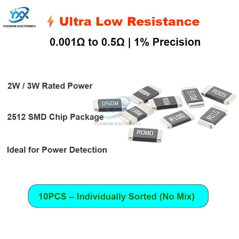 10 قطعة 2512 سبائك المقاوم 0.001Ω ~ 0.5Ω 1% 2 واط 3 واط الدقة منخفضة أوم المقاومة DIY بها بنفسك الالكترونيات استشعار الطاقة مصلحة الارصاد الجوية رقاقة نوع