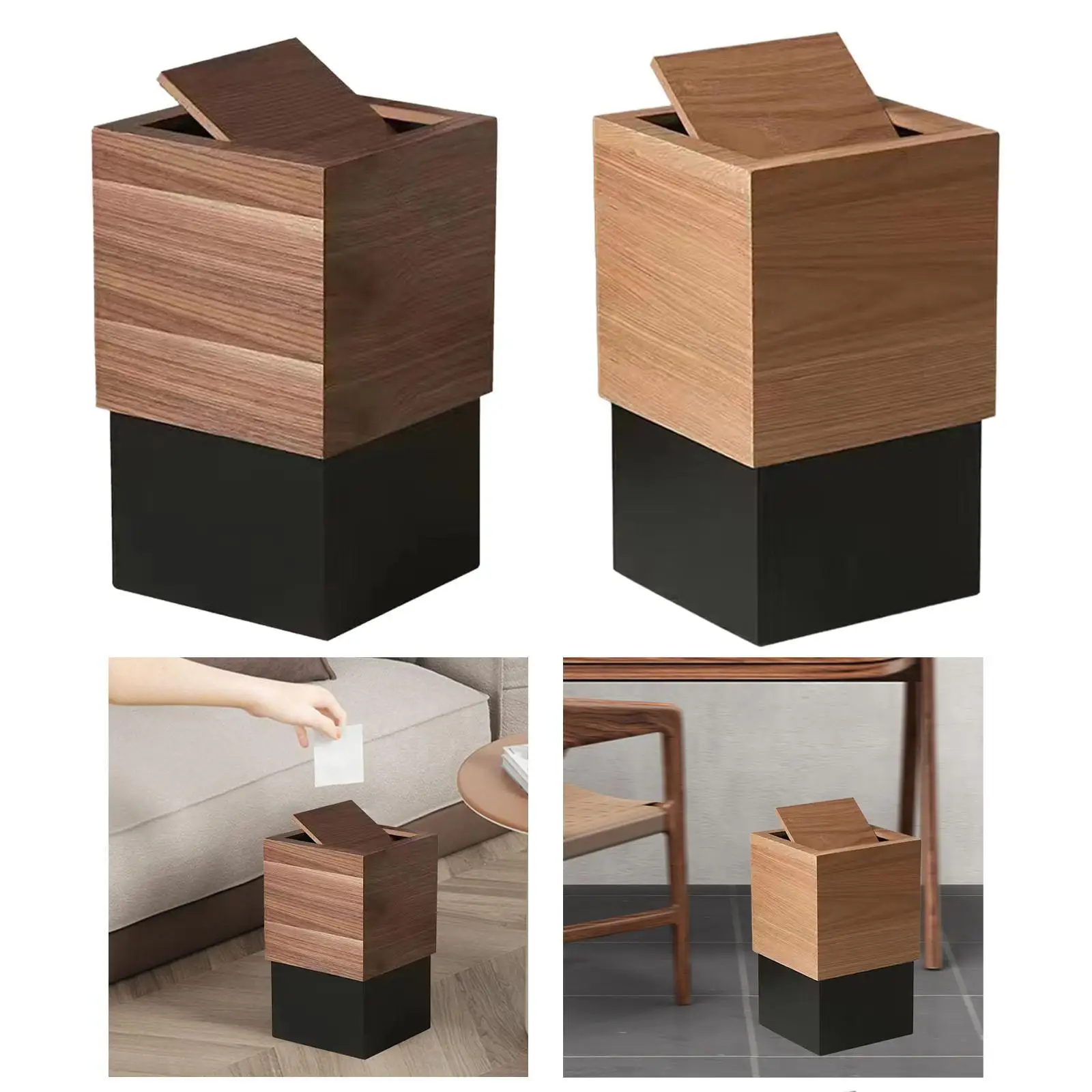 Waste Basket 21x21x34cm Wood Trash Bin Cover for Bathroom Kitchen Bedroom