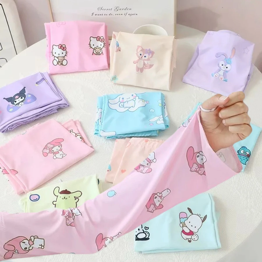 Sanrio Cinnamoroll Kuromi Mymelody Cartoon Ice Silk Arm Sleeves Sun Protection Sleeves Half Finger Gloves Sleeve Cool Quick Dry