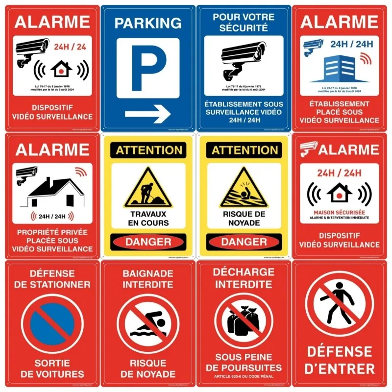 Panneau de signalisation en aluminium rigide, alarme vidéo, accès interdit, propriété privée, attention, interdiction d'entrée, parking signalisé