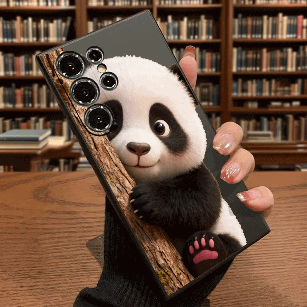 Cute Panda Cub Behind Tree Phone Case for Samsung Galaxy S25 S24 Ultra S23 S22 S21 S20 FE Plus Soft TPU Protection Cover