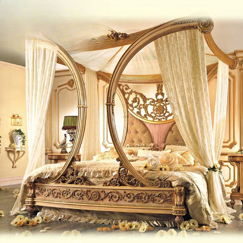 

Classical master bedroom bed French fabric princess bed court shelf double bed furniture