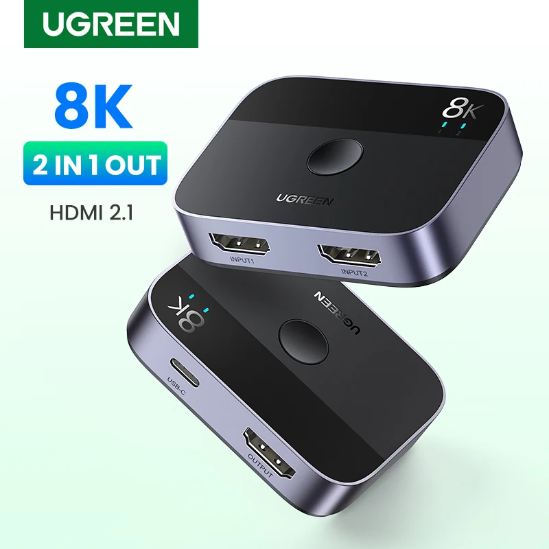 UGREEN 8K Rozdzielacz HDMI 4K 144 Hz 2 wejścia 1 wyjście do telewizora Xiaomi Xbox Series PS5 Kabel HDMI Projektor HDMI 2.1 Przełącznik Przełącznik