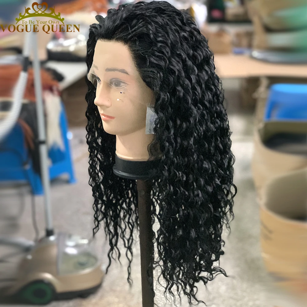 

Vogue Queen Deep Curly 1B Black Synthetic Lace Front Wig Pre Plucked Heat Resistant Fiber For Black Women