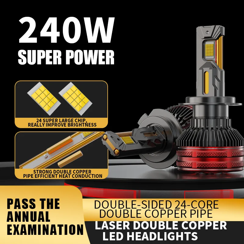 

High Power 240W Four Copper Tube LED Work Light Car Headlight H1 H4 H7 Laser LED Upgrade Front Lamp for Cars and Vehicles