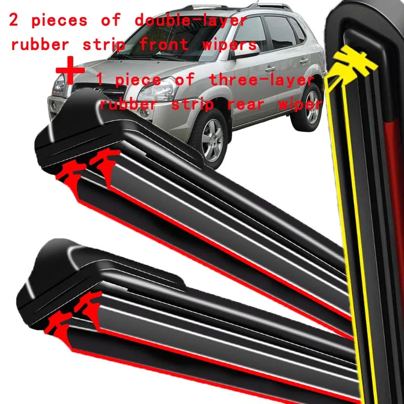 

For Hyundai Tucson JM 2004-2009 2005 2006 2007 Wiper Front & Rear Wiper Blades Windshield Windscreen Window Brushes 24"+16"+13"