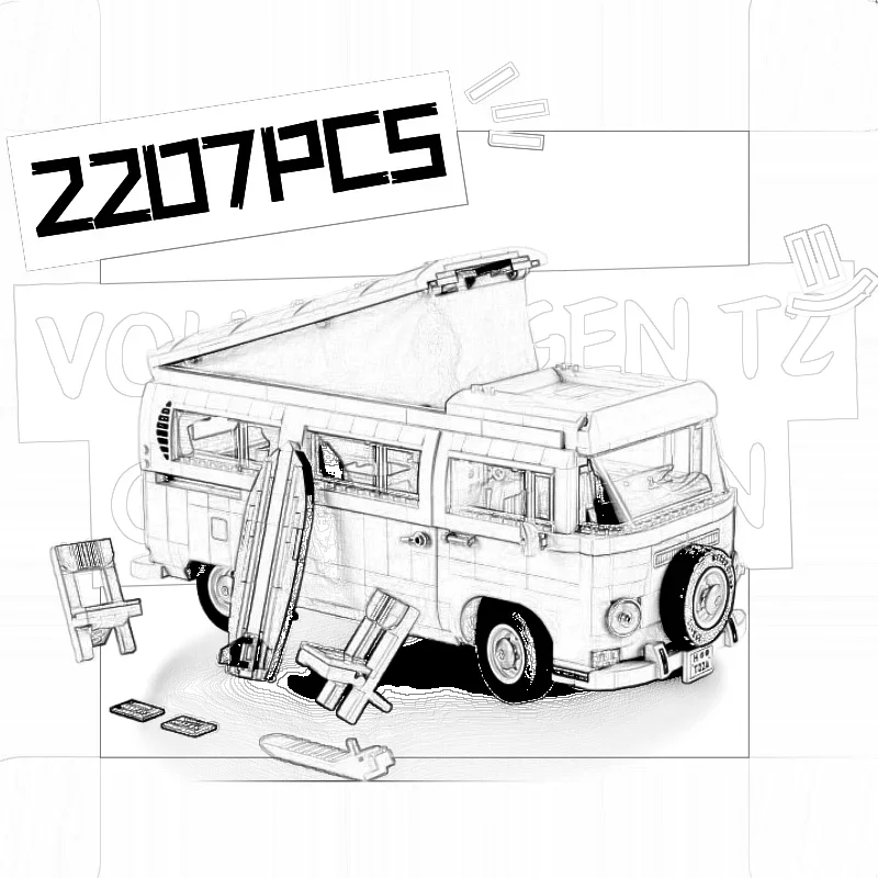 2207Pcs Auf Lager Die T2 Camper Auto Van Modell Bausteine DIY Ziegel Spielzeug Weihnachten