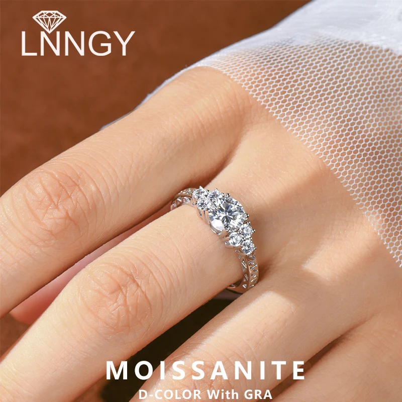 

Lnngy Certified 6.5mm 1ct Moissanite Engagement Ring For Women Genuine 925 Sterling Silver Wedding Rings With GRA Certificate