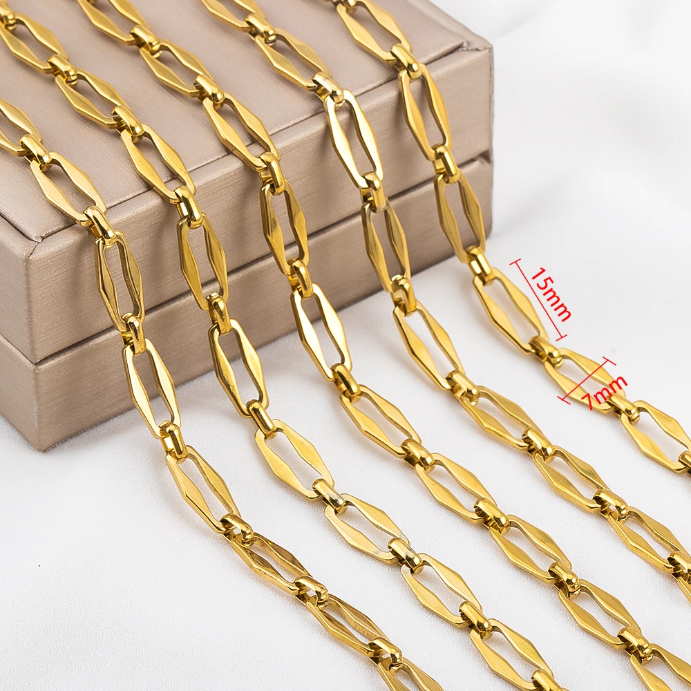 Catene piatte sfuse in acciaio inossidabile color oro da 1 metro per gioielli fai da te, creazione di collane artigianali, accessori per forniture fatte a mano