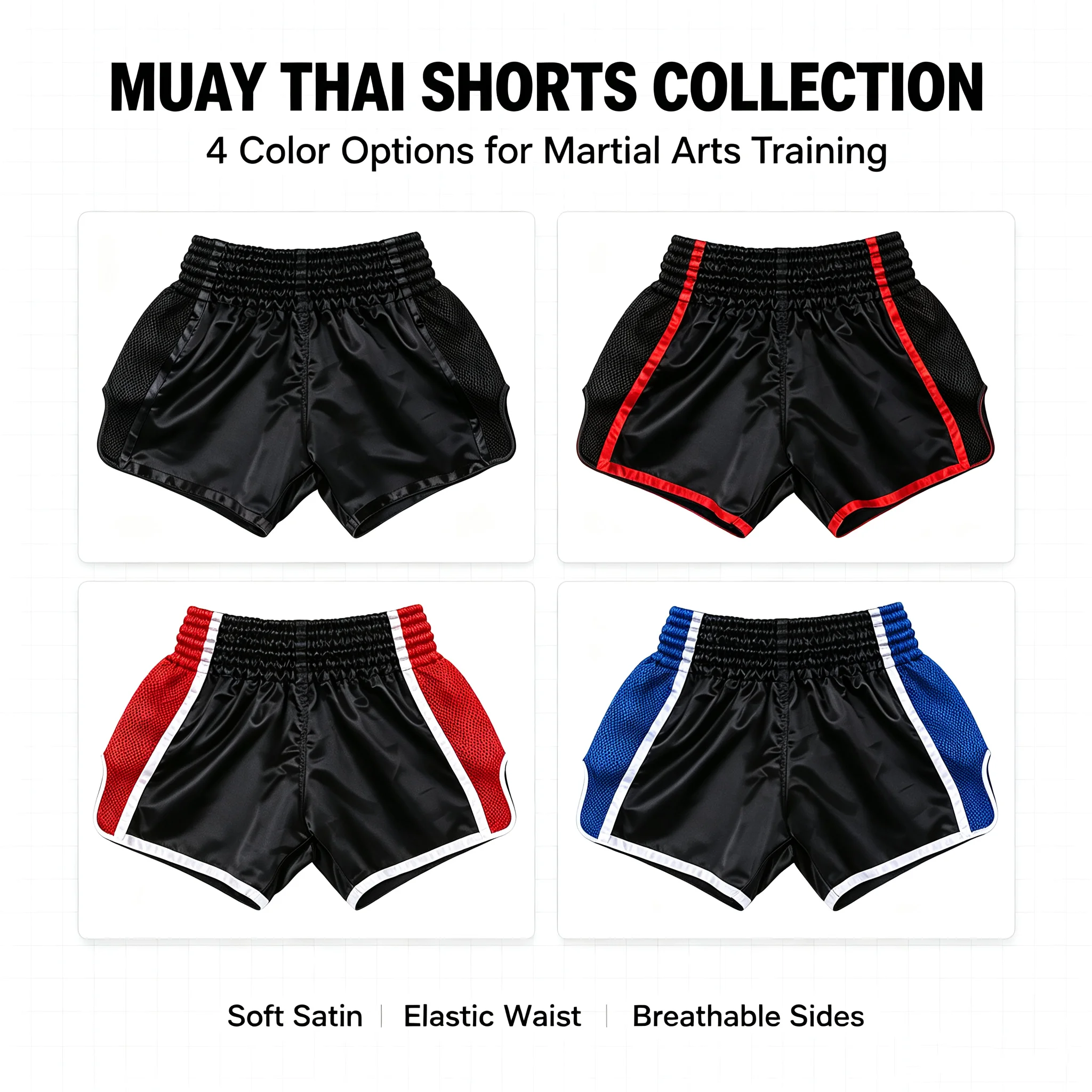 Einfarbige Muay-Thai-Shorts für Männer, Frauen und Kinder, Satin-Boxshorts für Kampfsport, Grappling, Sparring, Cage Fighting, Kickboxen.