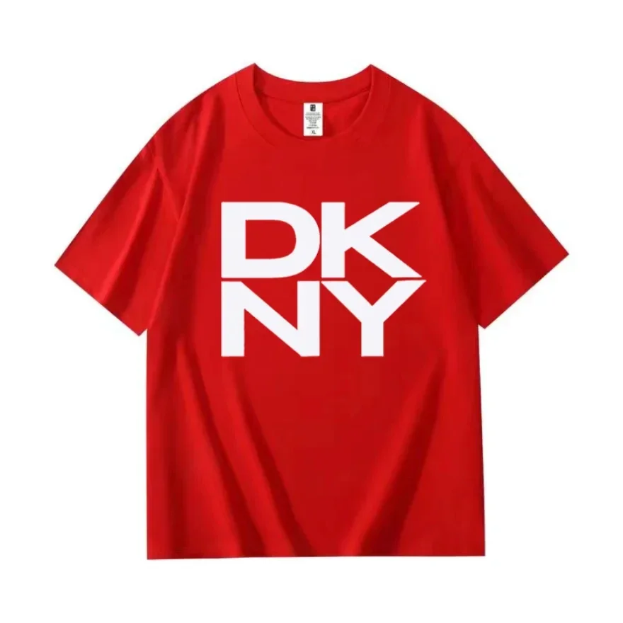 Cotton Letter Fashion Print DKNY T-Shirt Casual Short Sleeve Tees Women\'s Men\'s Clothing Versatile Leisure Loose Version Unisex