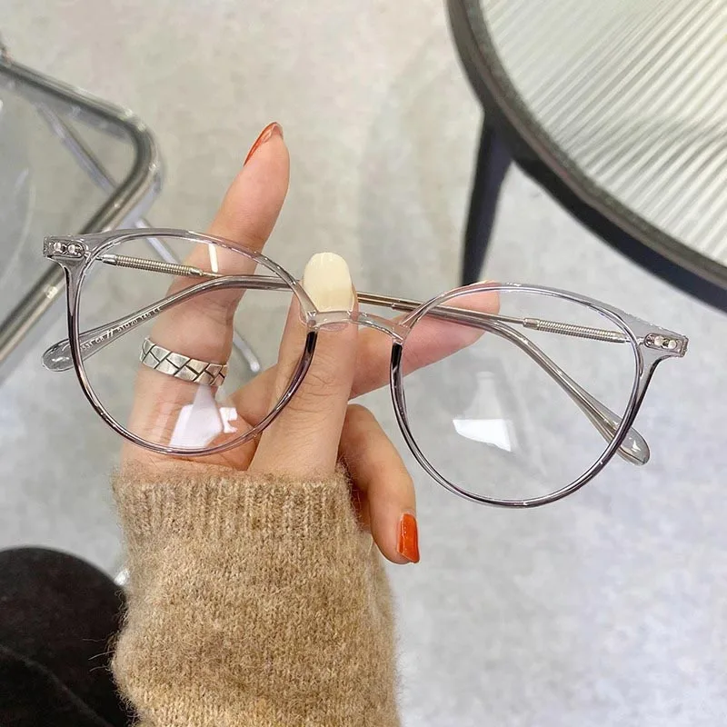 2024 round-framed cold brown glasses myopia women can be equipped with prescription anti-blue light ultra-light TR net celebrity